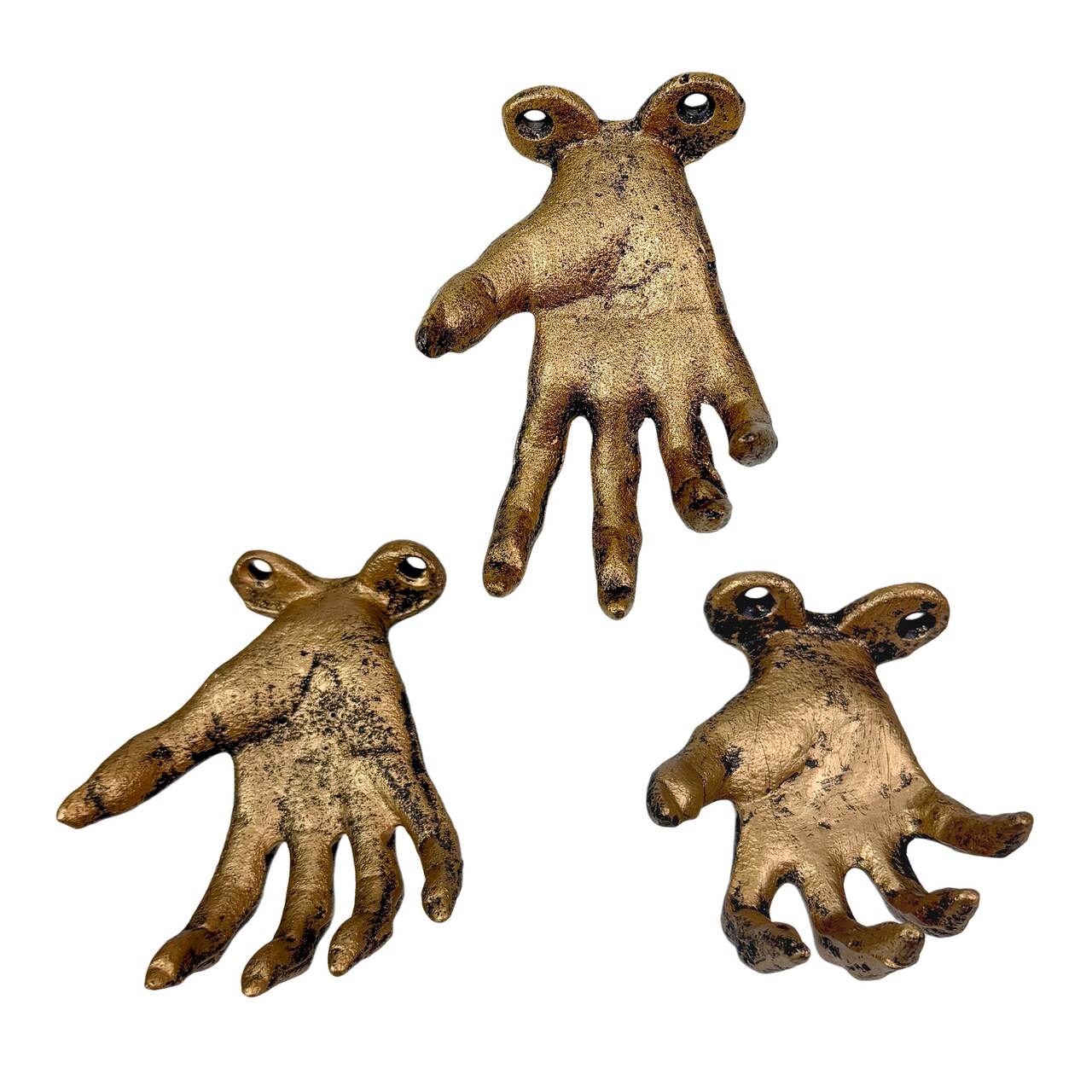 Set of 3 Cast Iron Creepy Hand Wall Hooks Gothic Horror Decor 3D Hands